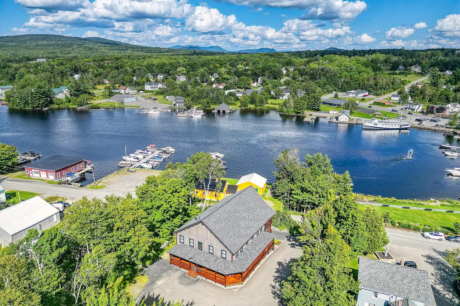 Aerial view of King's Landing on Moosehead Lake